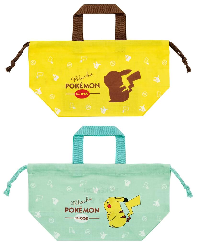Skater Bento Lunch Drawstring Set of Pikachu Bags, 2, Pokémon Design, KB7W-A