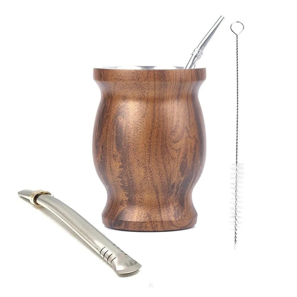 Double Wall Tea Cup Set Stainless Steel Straw Cup Practical Insulated Cup Tea Drinking