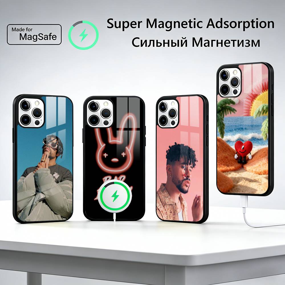Hot Singer B-Bad Bunny Phone Case For iPhone17,16,15,14,13,12,11 Plus,Pro Max, New Magnetic Wireless Charging