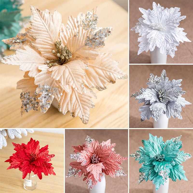 1 шт. ткань золото 25 см веселый рождественский цветок рождественская елка декор рождественский цветок украшение для дома блестки ручная работа имитация серебра