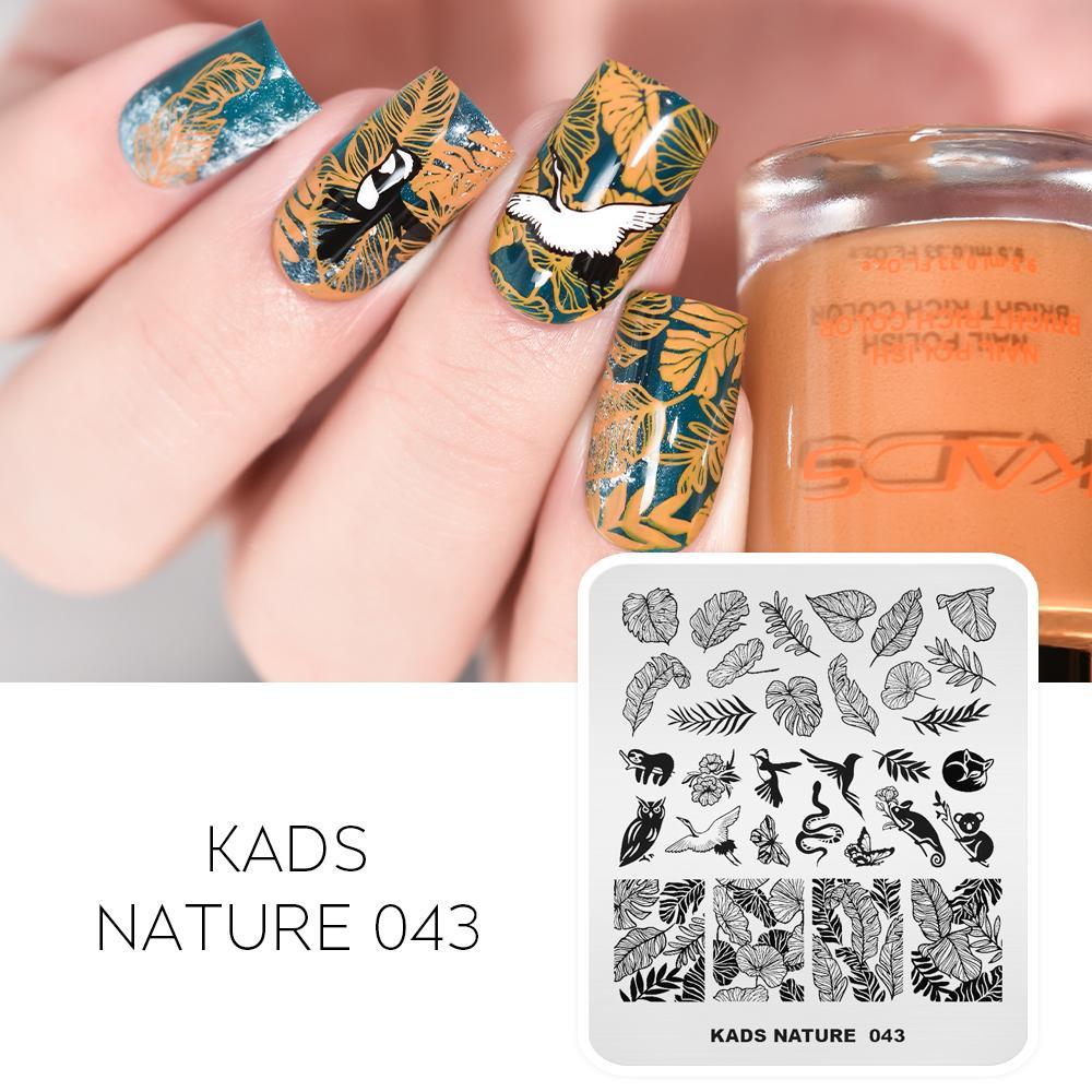 kads Пластина для штамповки ногтей Nature 043, тропические растения, листья черепахи, коала, узор для дизайна ногтей, трафарет для дизайна, инструменты «сделай сам»