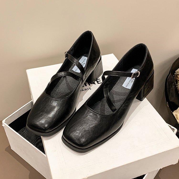 [Youshilai] Retro Square Head with Single Shoes for Women's Spring 2025 New High-end Shallow Mouth Mary Jane Shoes