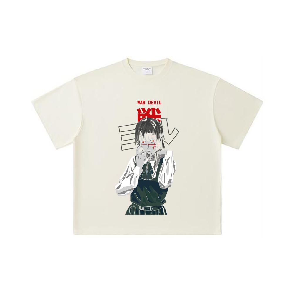 260 GSM Double Yarn 32 Count 100% Cotton Chainsaw Man V58 War Devil Print Unisex Heavy Cotton T Shirt