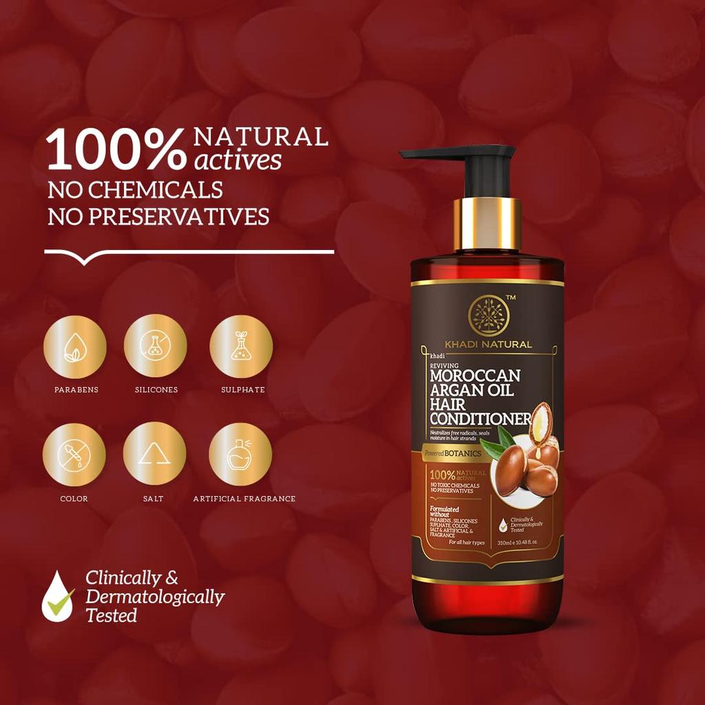 KHADI NATURAL Кондиционер для волос Powered Botanics с марокканским аргановым маслом для гладкости, блеска и контроля над пушистостью. Для всех типов волос. 310 мл
