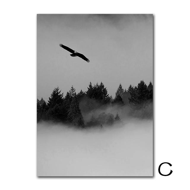 Пейзаж, холст, картина, лесной орел, черный, белый цвет, пейзаж, природа, медуза, цитаты, постеры, скандинавское настенное искусство, домашний декор для комнаты