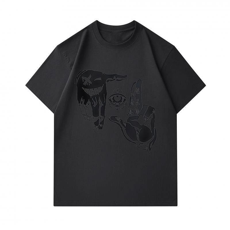 Men's 100% Cotton Short Sleeve O-Neck T-shirt, Creative Hand Gesture One Eye Weird Art Print Casual Comfortable Lightweight Daily Wear Graphic Tee for