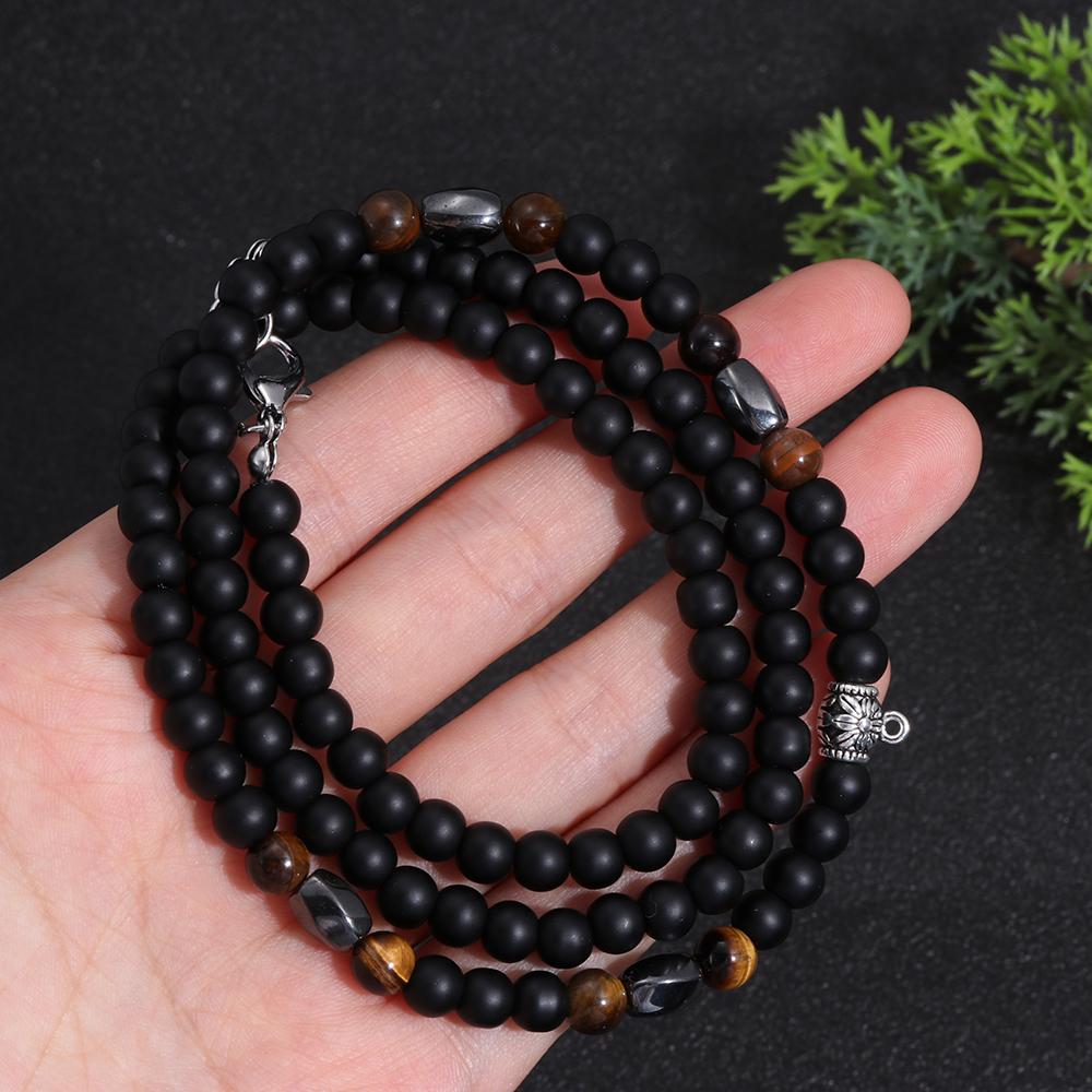 Hot Sale Gift for Men Jewelry Hematite Stone Bead Necklace Healing Balance Volcanic Rock