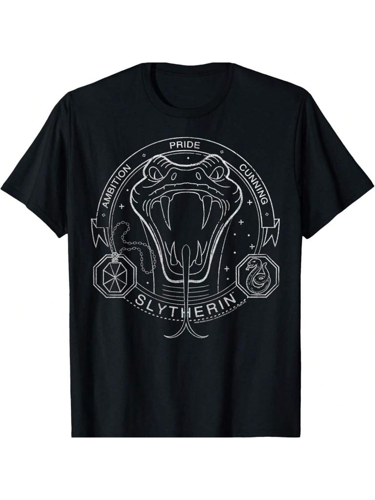 Футболка с линейным рисунком змеи, символа Слизерина из Гарри Поттера