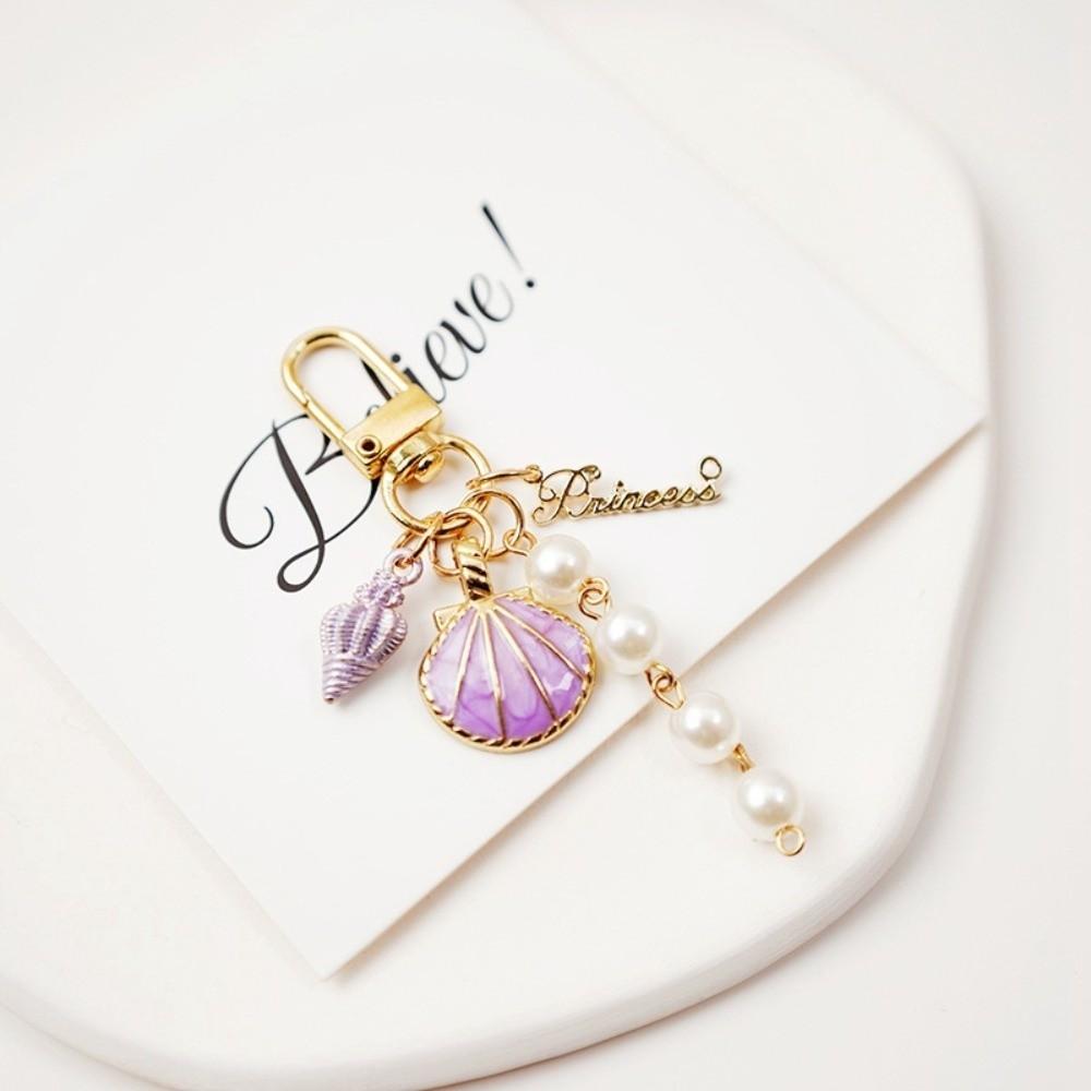2PCS Pearl Tassel Pearl Tassel Keyring Conch Shape Headphone Case Pendant For Princess Girls