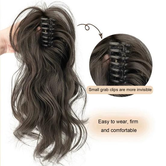 Women Curly Ponytail Extension Hairpiece with Claw Clip Fluffy Natural High Temperature Fiber Messy High Ponytail Long Wavy Wig Synthetic Hair