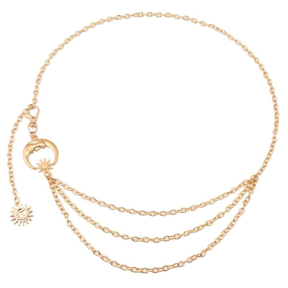 Vintage Punk Thin Waist Chain Gold Silver Dress Cummerbands Sun Moon Star Waistbands