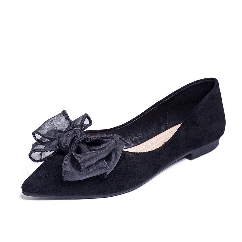 Flat Shoes for Women Spring New Shallow Bow Single Shoe Pointed Suede Flats Shoe Soft Soled Oversized Women's Shoes Ladies Pumps