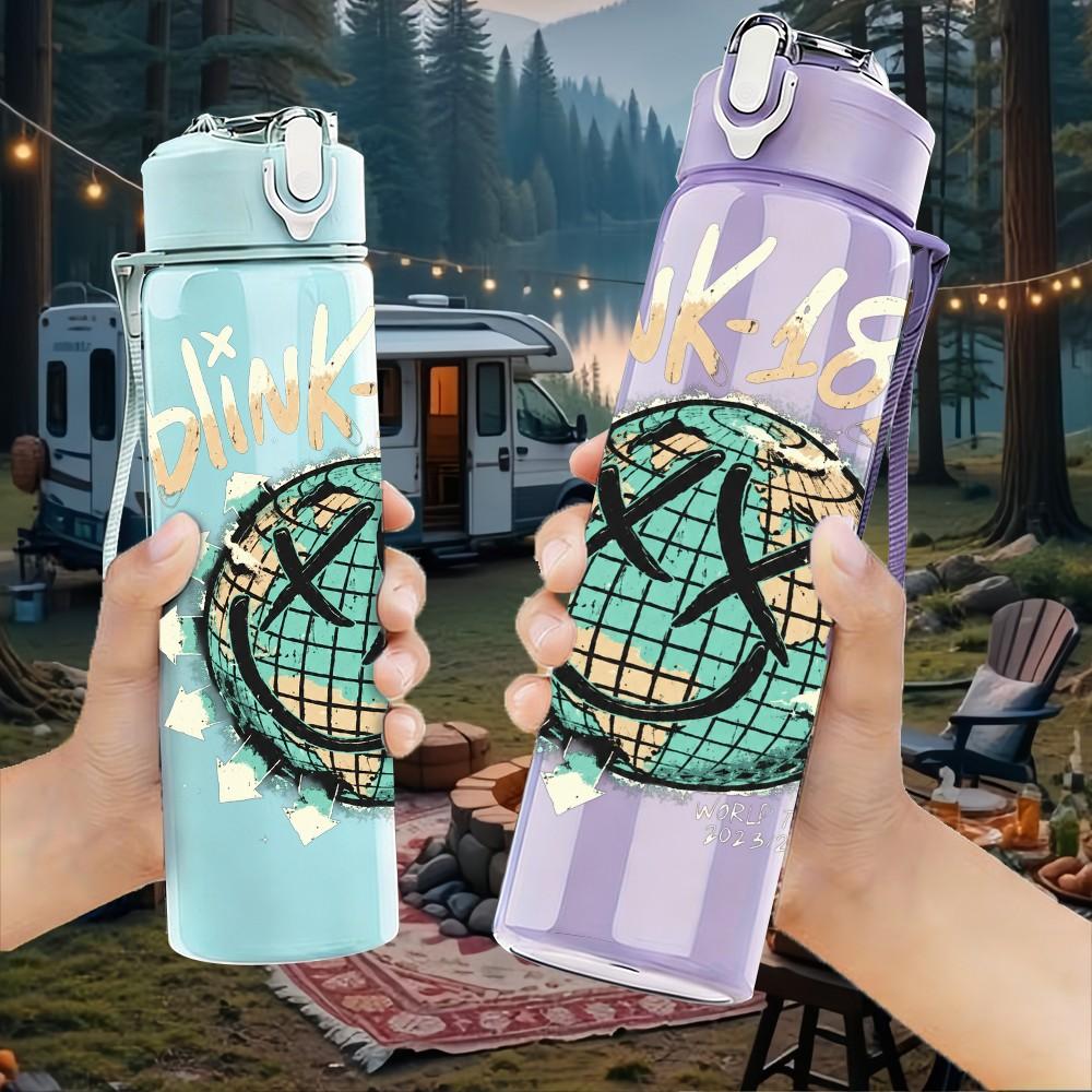1PC Blue Globe Planet 750ml sports water bottle leakproof straw lid outdoor office home