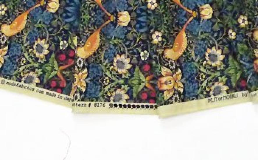 Ткань с хлопковым принтом William Morris Strawberry Thief, синяя, отрез 1 м × 110 см / Хлопок феи