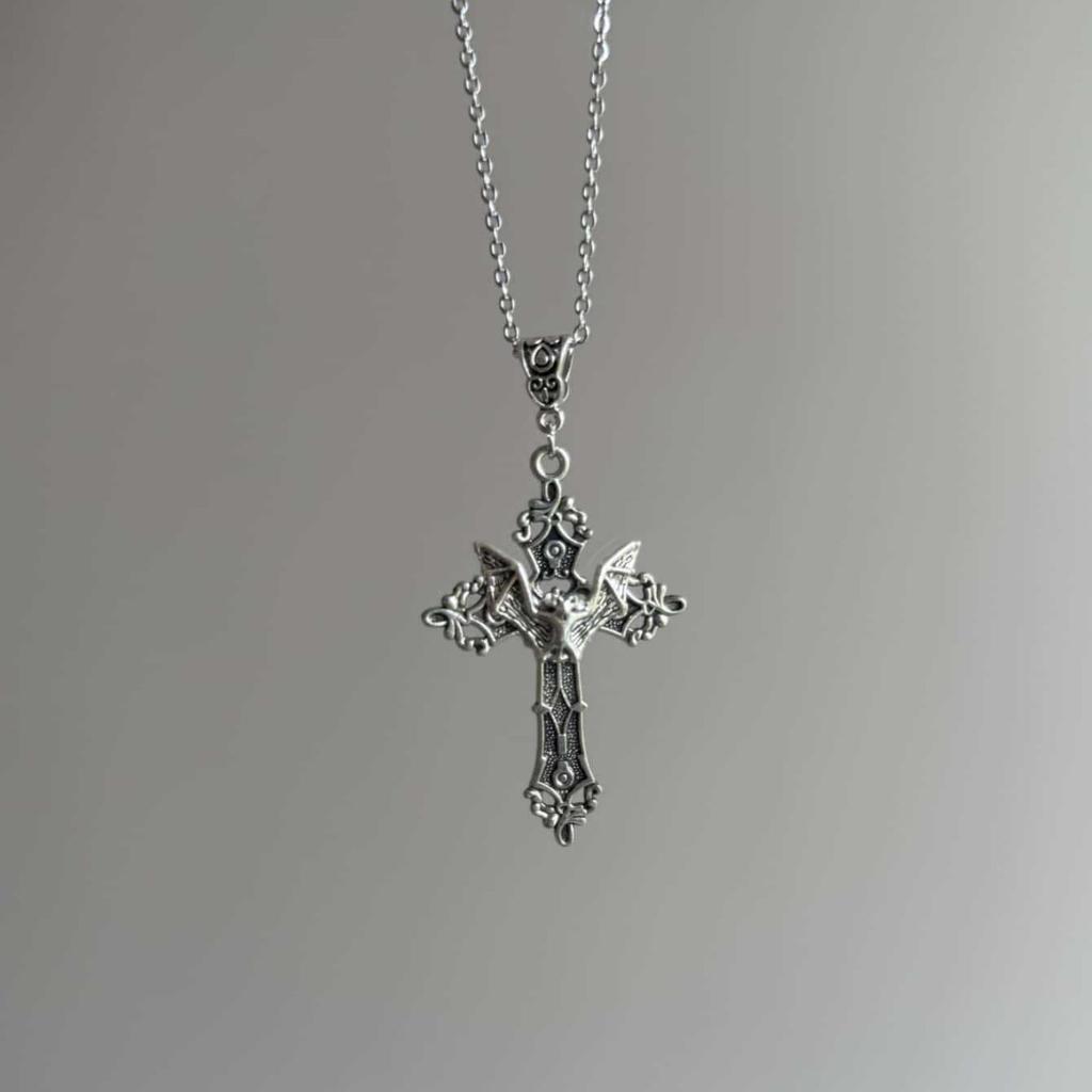 Барочное колье с подвеской в виде летучей мыши, Готическая подвеска в виде креста, Винтажное богемное колье, Ювелирные изделия в стиле 80-х