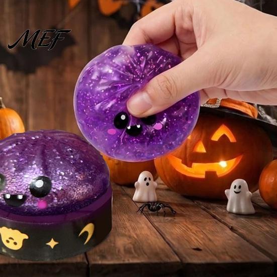 Sensory Toy for Adults Halloween Ghost Bun Stress Ball, Glitter Slow Rising TPR Fidget Elastic Squeeze Figures with Steamer, Cute Spooky Anxiety