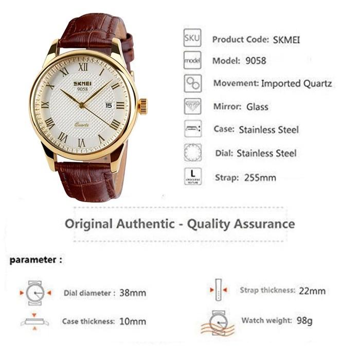 [G9058] Мужские часы Коричневый кожаный ремешок Белый циферблат