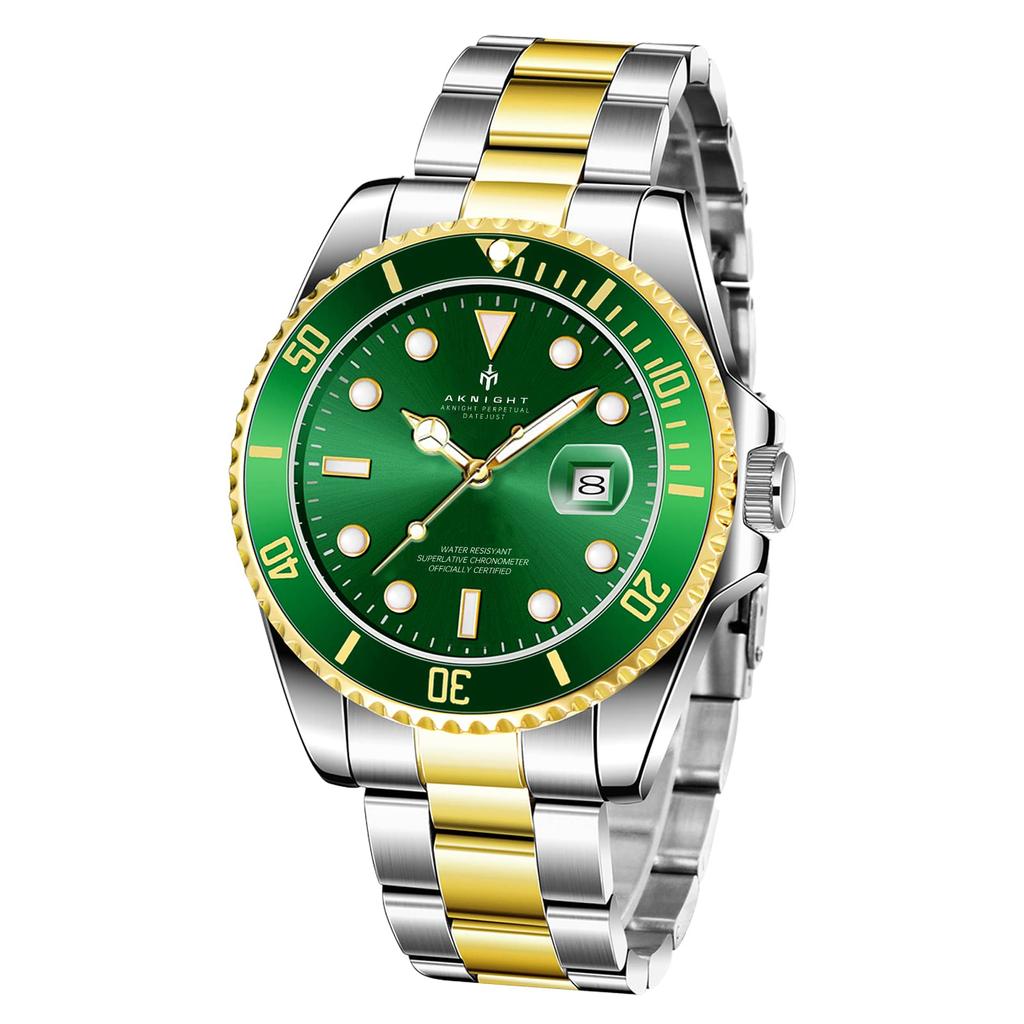 AKNIGHT Analog Stylish Easy To Luminous Arm Stainless Steel Water Resistant To Luminous Japanese Instruction Manual Men's Watch, Anti-Reverse Bezel,