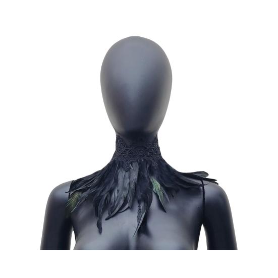 Шарф из перьев с регулируемым черным кружевом для женщин, костюм на Хэллоуин, поддельный воротник, аксессуар для костюма павлина