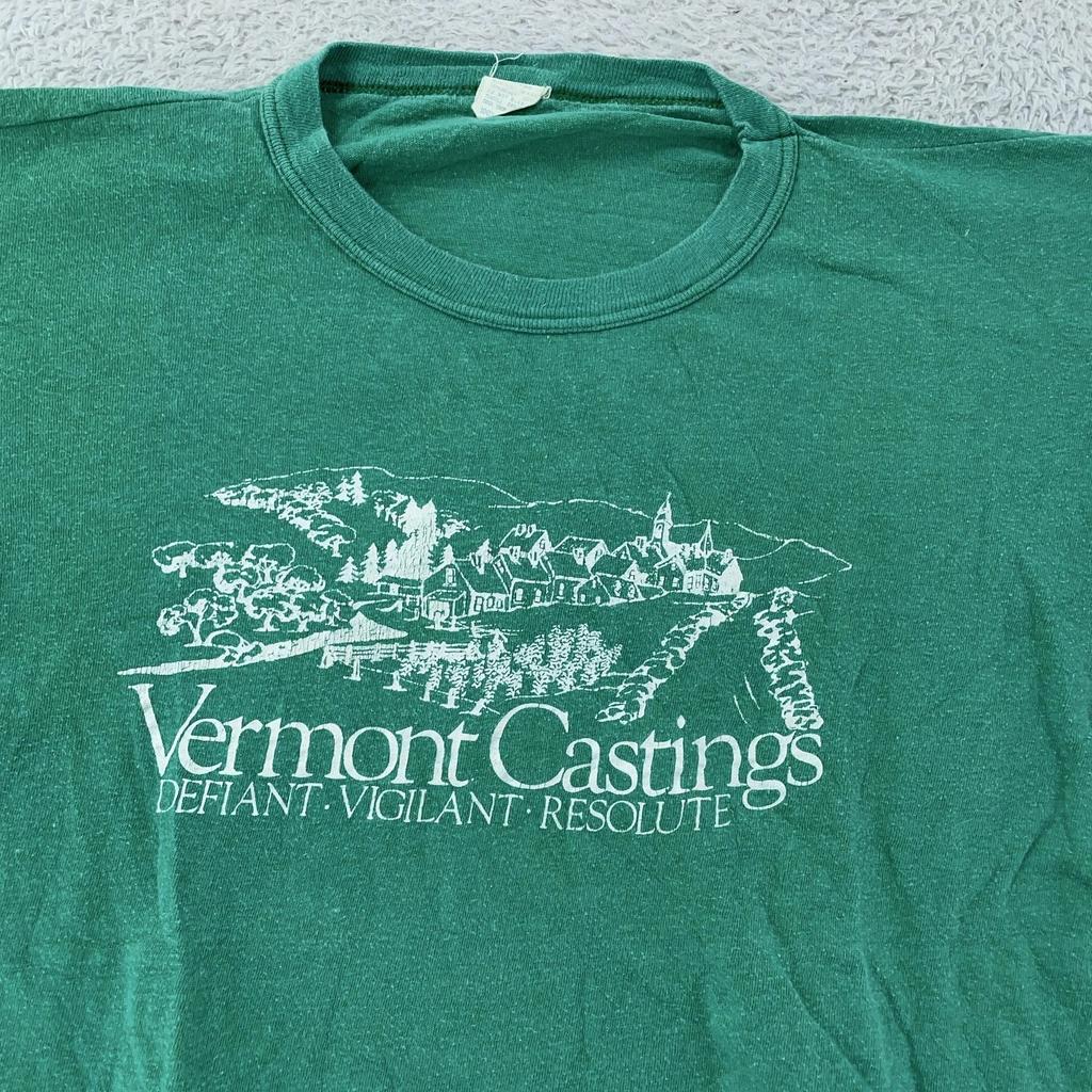 Винтажная рубашка 70-х Vermont Castings Мужская КРОП-ФИТ МАЛЕНЬКИЙ Рекламная Графика Печь
