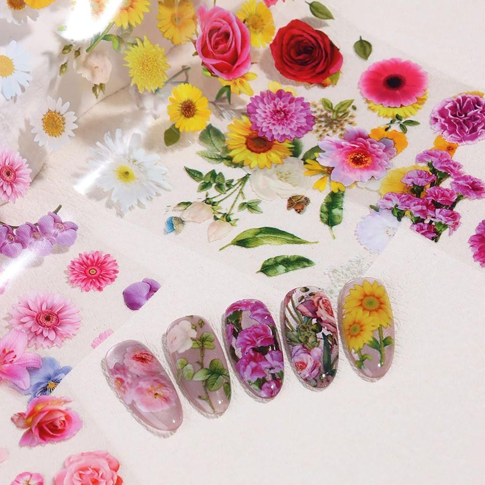 Rose Flowers Nail Design Stickers Daisy Nail Art Foil 10 Sheets Flower Nail Foils DIY Manicure