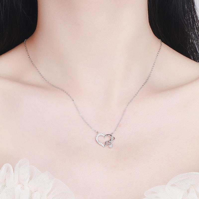 Ожерелье в форме сердца из стерлингового серебра 925 пробы с бриллиантами, корейская классическая женская модная цепочка на ключицу