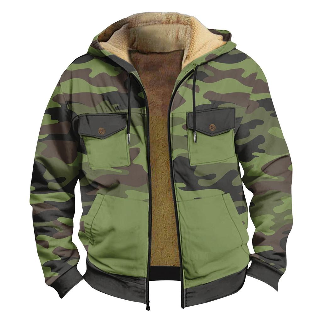 Men's Winter Camouflage Print Jacket Men's Casual Trend Zipper Hooded Jacket