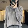 INDFS Женская мода повседневная осень-зима однотонный принт длинный рукав с капюшоном свитера