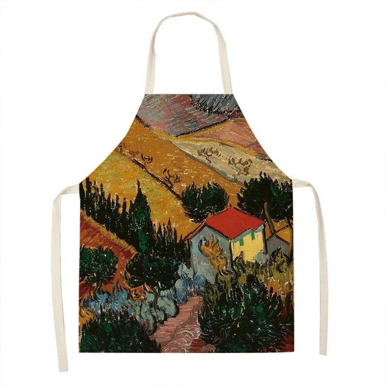 1 шт., винтажный художественный фартук с принтом масляной живописи, кухонный фартук для приготовления пищи, выпечки, аксессуары для уборки дома, унисекс