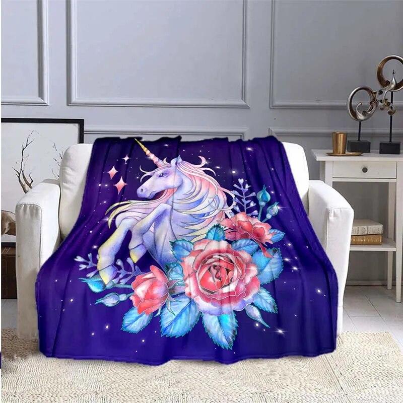 Милое цветное фланелевое одеяло с 3D принтом единорога для кроватей, походов, пикника, модное покрывало, одеяло