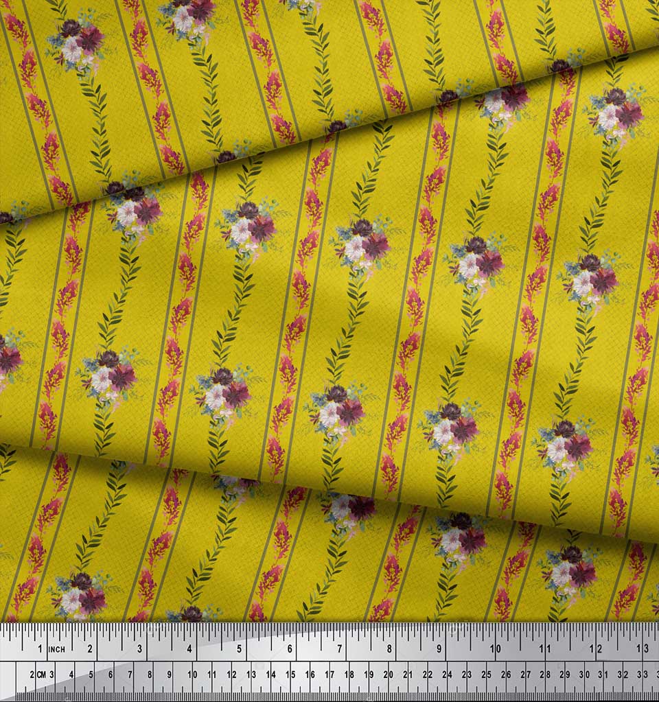 Soimoi Синяя поли креповая ткань с принтом листьев пепла и хризантемы, метр 42 дюйма