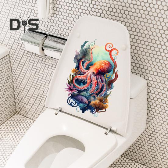 Наклейка на унитаз с морскими животными, съемная самоклеящаяся водонепроницаемая наклейка из ПВХ для гостиной, настенное искусство, подводный мир, украшение для крышки унитаза для ванной комнаты.
