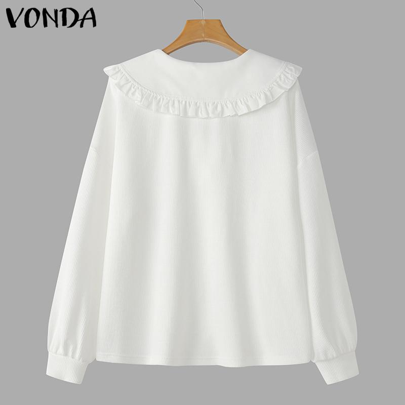 VONDA Женские осенние свитера с длинным рукавом и оборками-лацканами