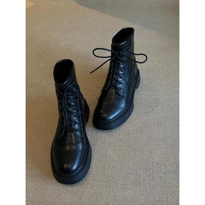 Британский стиль черные ботинки Мартин женские круглый носок толстый каблук тонкие ботинки толстая подошва ремешок тонкие короткие ботинки