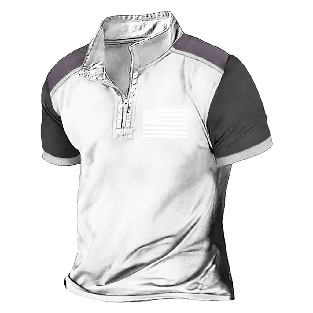 Летняя новинка для мужчин, повседневная рубашка с воротником-стойкой и короткими рукавами, подходящая по цвету, с полумолнией