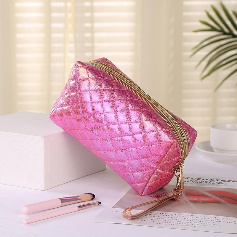 Iridescent Quilted Fashion Makeup Bag Embroidered Soft Portable Toiletry Storage Pouch for Women Gift Giving Choice