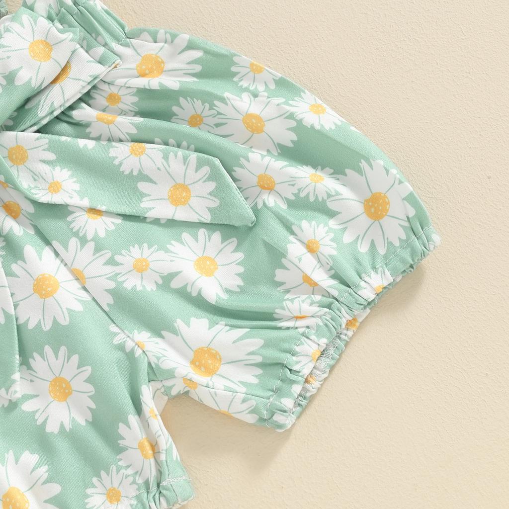 Комплекты с шортами для маленьких девочек, резинка с коротким рукавом, шорты с принтом маргаритки, комплекты с повязкой на голову