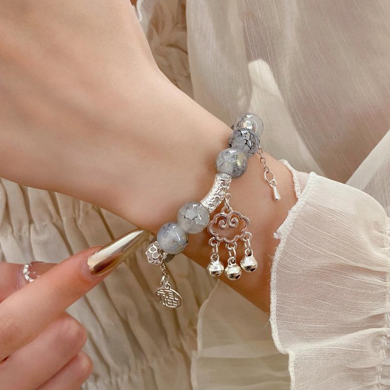 Китайский стиль зеленые браслеты для женщин девушки винтажные эластичные бисерные подвесные браслеты