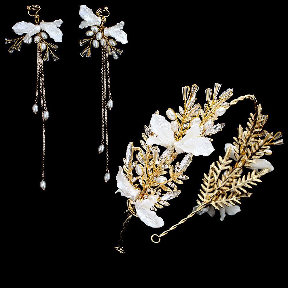 Handmade Bridal Headwear Earring Set Tassels Earring Flower Headbands Female Decoration