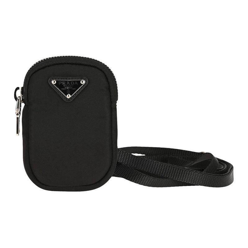 Prada Triangular logo handbag fabric shoulder bag unisex couple style black