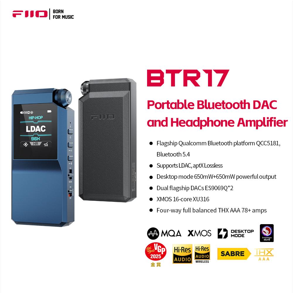 FiiO BTR17 Headphone Amp Bluetooth 5.4 Receiver with LDAC/aptX Lossless support, Hi-Res Portable DAC 768K/32Bit DSD512