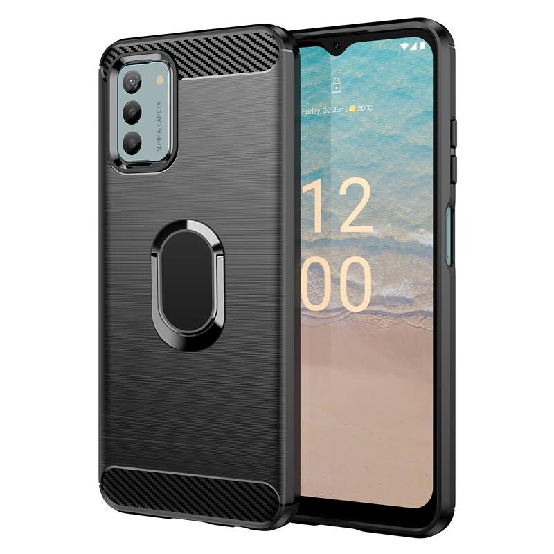 Чехол для телефона Nokia G42 Щеточный силиконовый чехол из углеродного волокна для Nokia G 42 Ударопрочный с магнитным кольцом-подставкой Мягкая задняя крышка