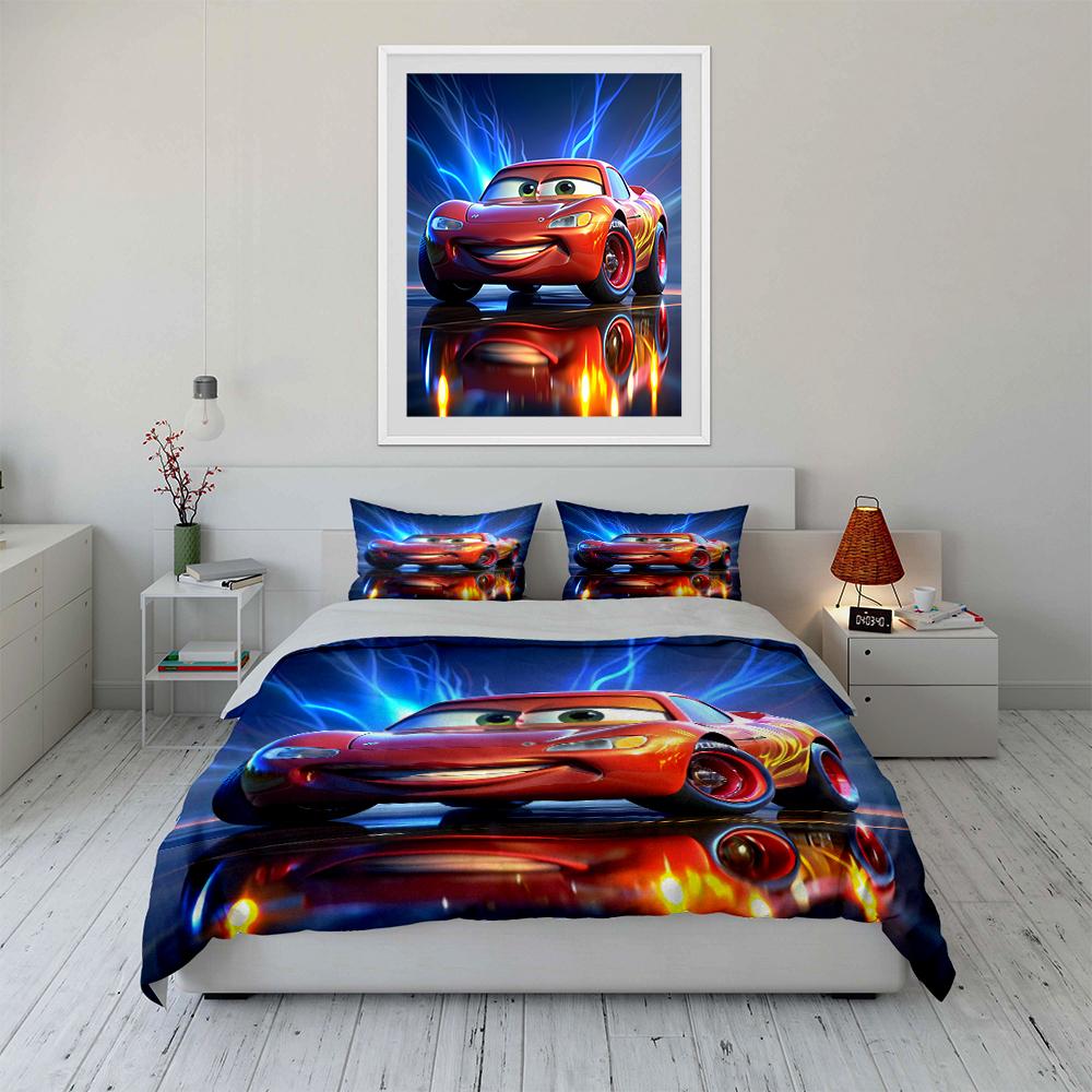 Red Sports Car Bedding Three-Piece Set Bedding set (1 duvet cover, 2 pillowcases, duvet not included)