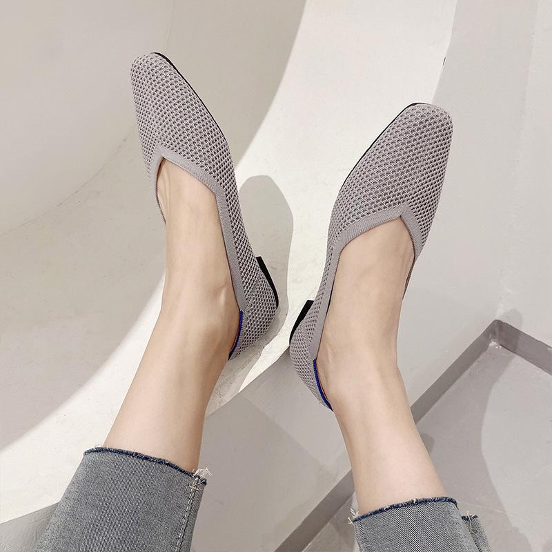 Женские повседневные туфли на плоской подошве Удобные прогулочные туфли на плоской подошве Балетки с острым носком Нескользящие трикотажные рабочие лоферы Легкие модельные туфли для женщин
