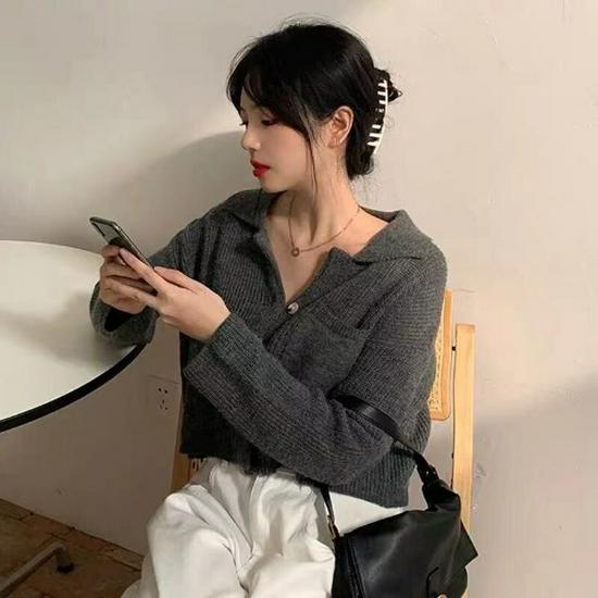 Korean Style Women's Knit Cardigan: Autumn/Winter 2024 Short Single-Breasted Sweater with Pockets