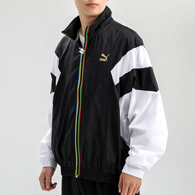 Puma Metallic Gold Embossed Regular Zip-Up Jacket Men Jackets Black 597610-01