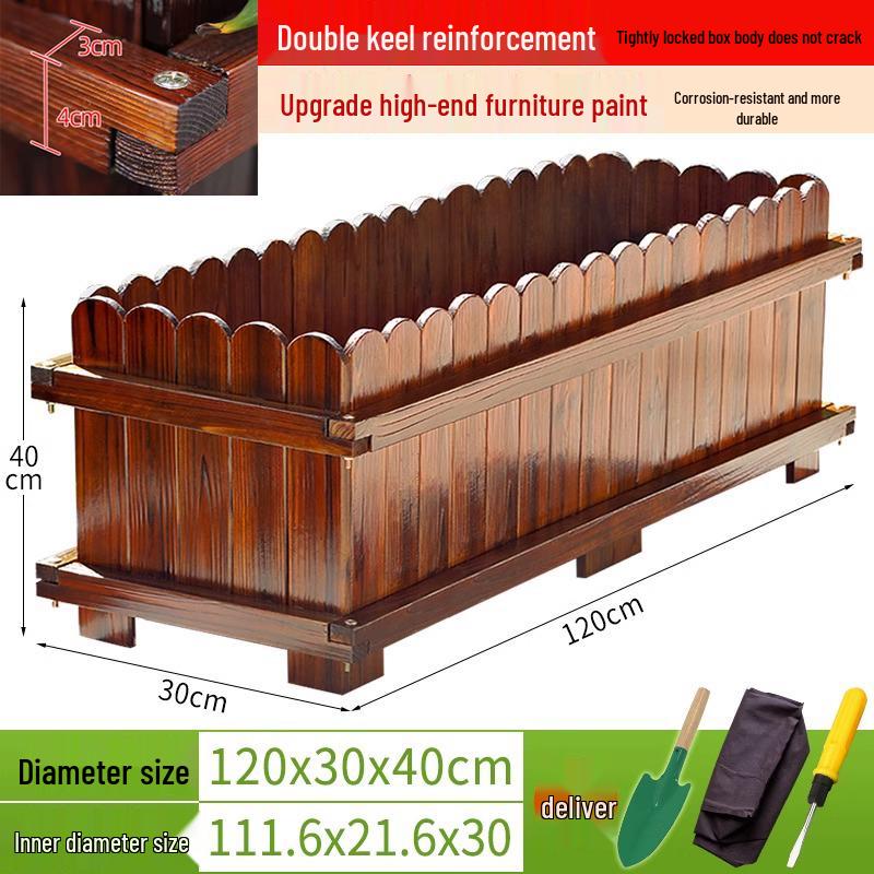Outdoor Rectangular Wooden Flower Box and Vegetable Planter