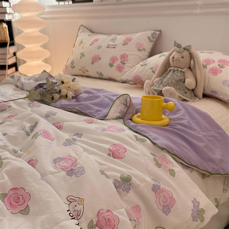 Квилт с цветочным принтом, мягкий, приятный к коже, дышащий, летнее одеяло с ультразвуковой вышивкой, летнее машинная стирка, покрывало