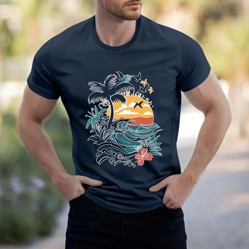 Men's Stand Collar Short Sleeve Shirt Loose Leisure Holiday Shirt Man