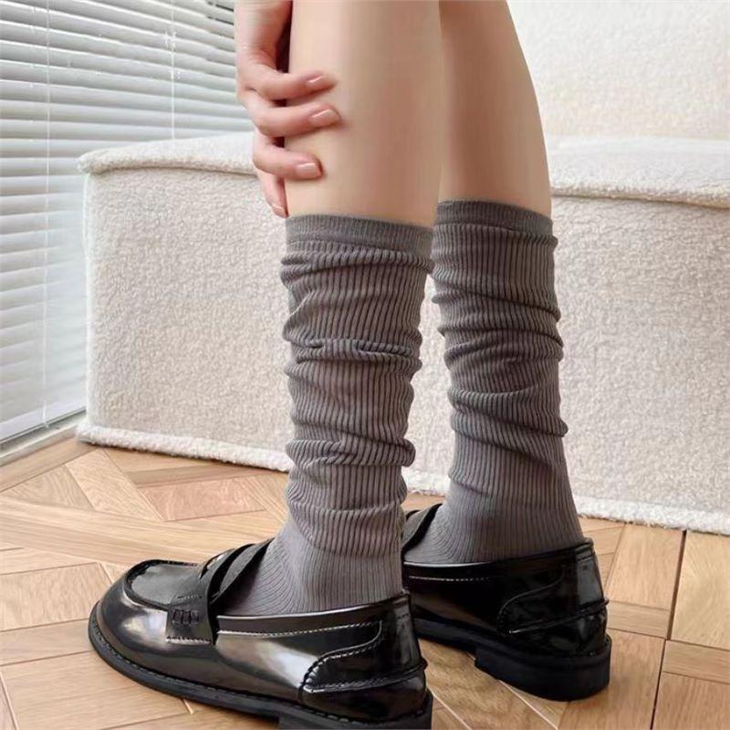 2 Pairs Summer and Autumn Slim MIddle Tube Women's Socks Pure Color Pile Up Versatile Mesh Female Long Sock